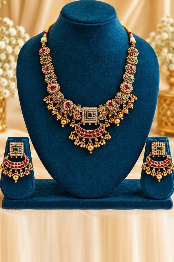 opulence-design10-main-600x900 Ruby-red temple necklace set with crescent pendant and earrings
