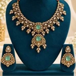 opulence-design11-main-600x900 Mint kundan necklace with mint-toned centre stones and matching earrings