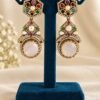 Pair of navratna earrings with hexagon studs and large rose-white stones