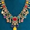 opulence-design2-3-600x900 Close-up of the multicolour stone necklace with oval cabochons and hexagon drops